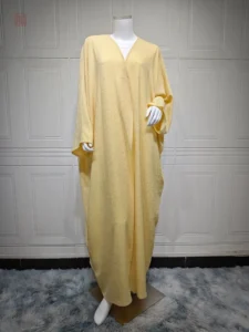Abaya kimono jaune pour femme, style raffiné et confortable