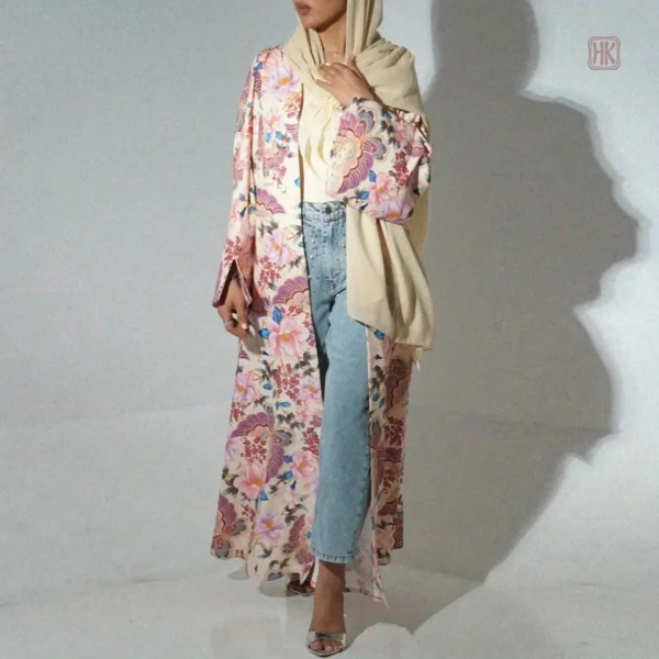 kimono-abaya-fleuri-rose-1 Kimono fleuri rose pour une élégance moderne