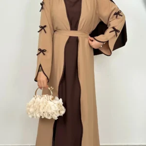 Kimono Abaya Kaki à Noeuds