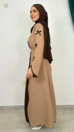 Abaya Kaki élégante avec noeuds décoratifs