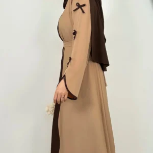 Abaya Kaki élégante avec noeuds décoratifs
