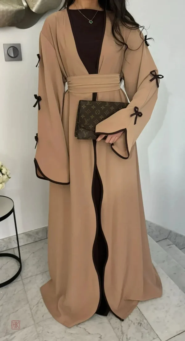 Abaya tendance kaki avec finition nouée