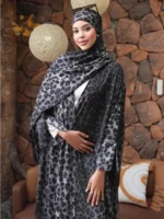 Kimono Abaya Léopard Noir élégant pour femme