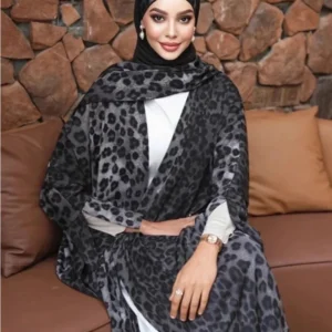 Abaya Kimono avec motif léopard en noir