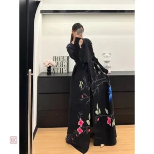 Kimono Abaya fleuri long pour une tenue élégante