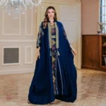 Kimono Abaya Navy Blue élégant avec robe assortie