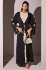 Abaya noire élégante avec détails à nœuds