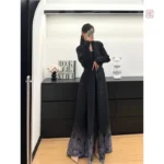 Kimono Abaya Noir avec motifs gris élégants