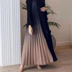 Kimono Abaya Plissé Beige et Noir