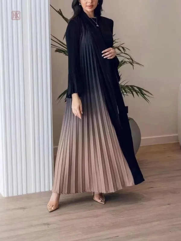 kimono-abaya-plisse-beige-et-noir-1 Kimono Abaya Plissé Beige et Noir