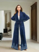 Kimono Abaya Plissé Bleu