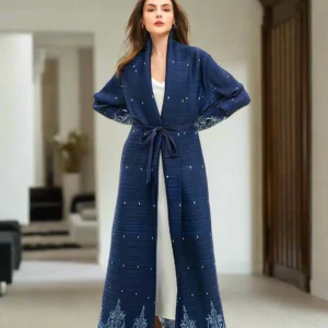 Kimono Abaya Plissé Bleu