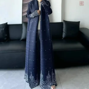 Abaya Plissé Luxueuse en bleu