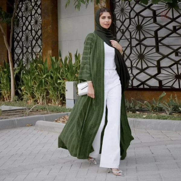 kimono-abaya-raye-vert-1 Kimono Abaya Rayé Vert