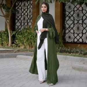 Abaya Kimono à rayures vertes élégantes
