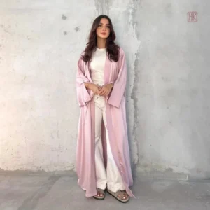 Kimono Abaya Rose Élégant en tissu fluide et léger