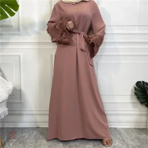 Kimono rose poudré élégant pour abaya
