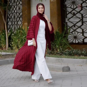 Kimono Abaya Rouge élégant en tissu léger