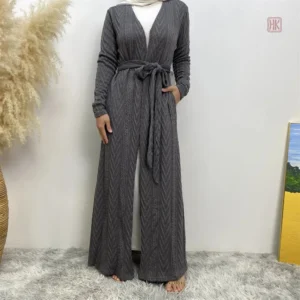 Kimono gris abaya tricoté, élégant et moderne