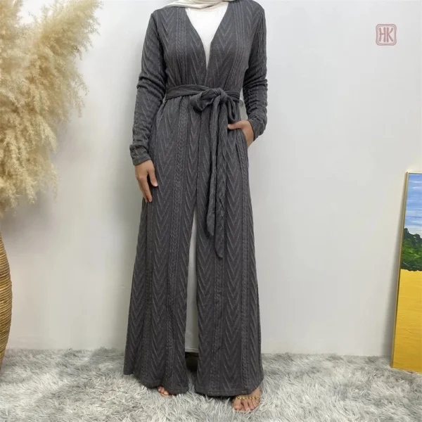 Kimono gris abaya tricoté, élégant et moderne