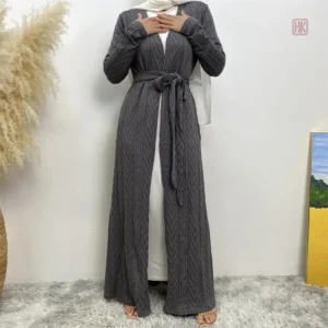 Abaya kimono en tricot de couleur grise, style décontracté