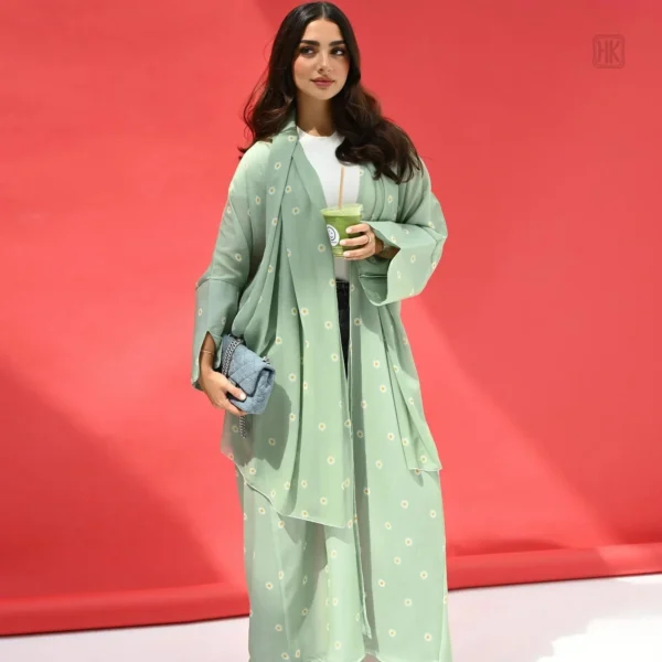 kimono-abaya-vert-a-fleurs-1 Kimono Abaya Vert à Fleurs