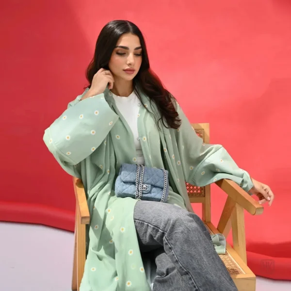 Robe Kimono à Fleurs Vertes