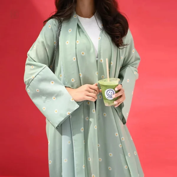 Vêtement Abaya Vert avec Motifs Floraux