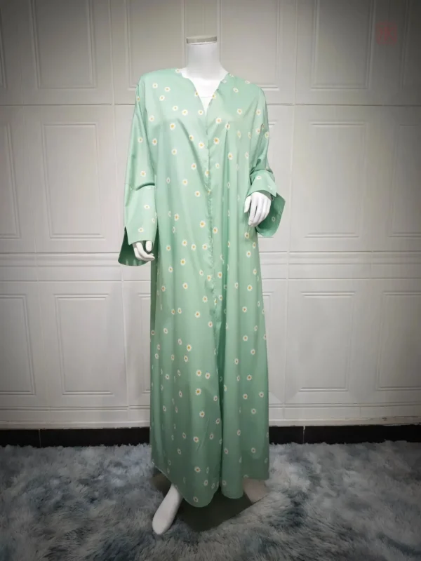 Abaya Élégante Vert à Fleurs