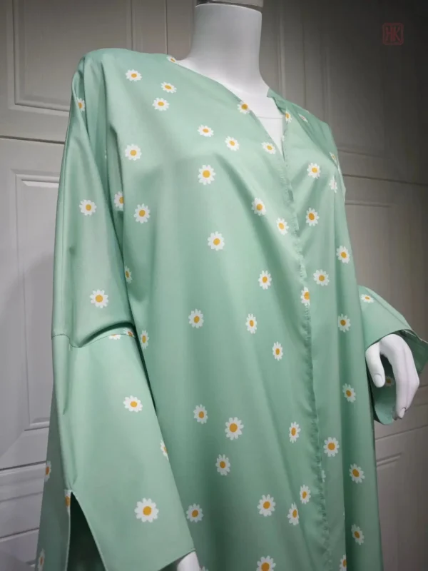 Kimono Long Vert à Motifs Floraux