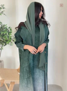 Abaya kimono avec un dégradé de vert raffiné