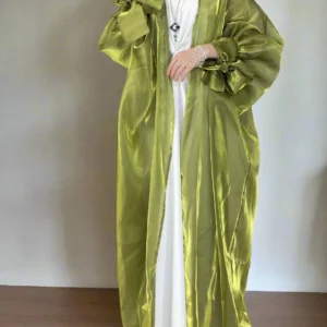Kimono abaya vert effet transparent