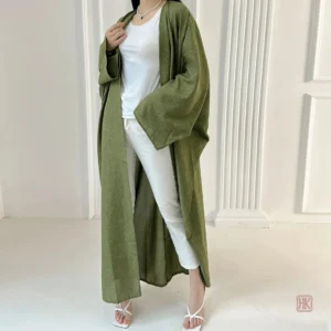Abaya Kimono vert, tissu léger et respirant, parfait pour toutes occasions