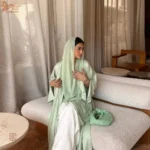 Abaya Kimono en satin vert, style moderne