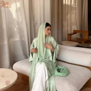 Abaya Kimono en satin vert, style moderne