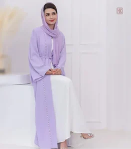 Abaya Kimono Violet décorée de perles élégantes