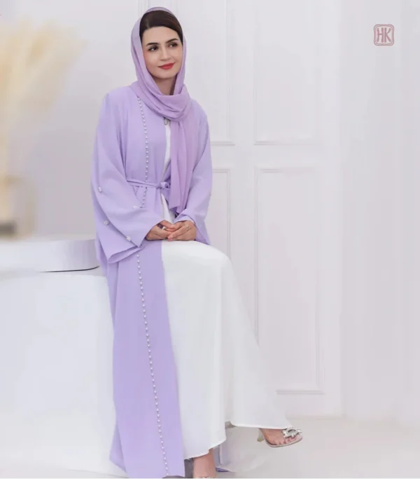 Abaya Kimono Violet décorée de perles élégantes