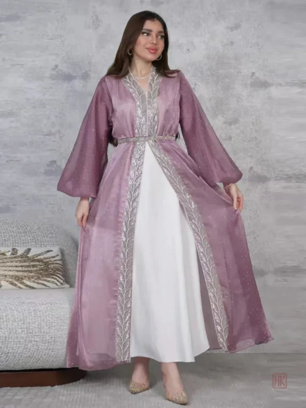 kimono-abaya-violet-transparent-avec-robe-1 Kimono Abaya Violet Transparent