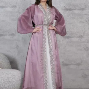 Abaya en violet avec motif transparent