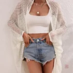 Veste légère en crochet, style bohème, couleur blanche
