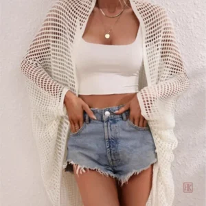 Veste légère en crochet, style bohème, couleur blanche