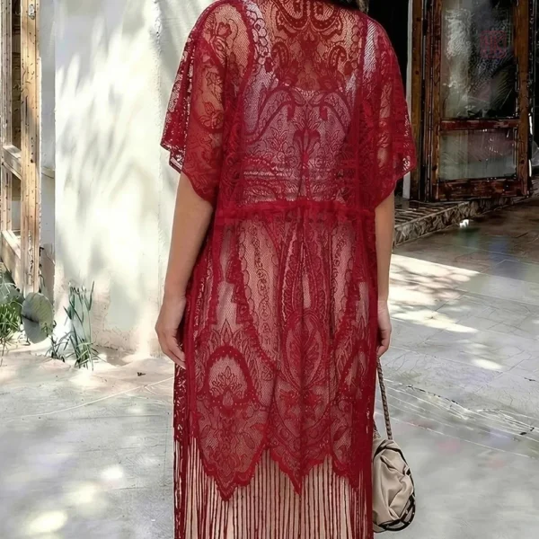 Veste Bohème Rouge en Dentelles Fines