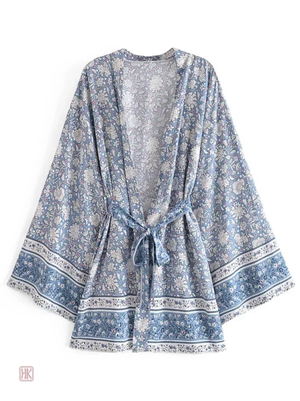 Robe Kimono à motifs floraux dans des tons de bleu