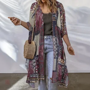 Kimono léger violet pour femme, style boho
