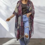 Veste kimono boho en violet, idéale pour l'été
