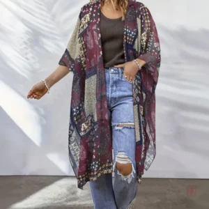 Veste kimono boho en violet, idéale pour l'été