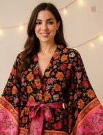Robe kimono boho avec motifs floraux