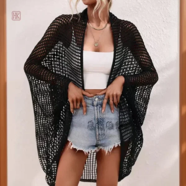 kimono-boho-tricote-crochet-1 Kimono tricoté en crochet pour femme