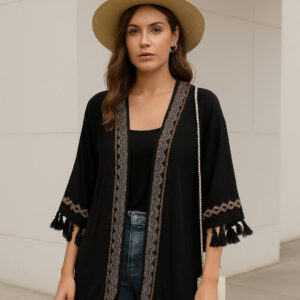 Kimono court brodé ethnique pour femme