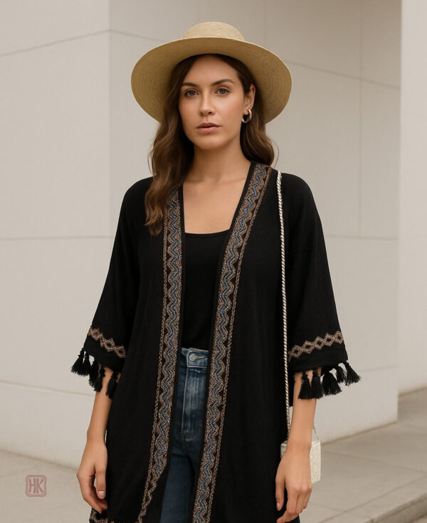 Veste kimono courte avec motifs ethniques
